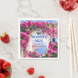 Mittelmeerblaue Fliesen rosa Blumen Disco-Kugel Serviette