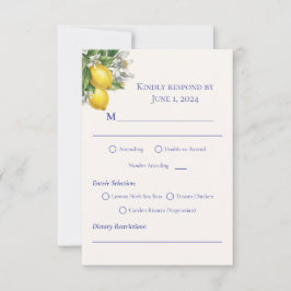 Mittelmeerblaue Fliesen & Zitronenzweig Hochzeit RSVP Karte