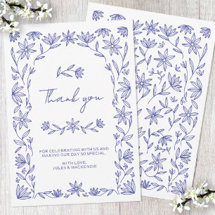 Mittelmeerblaue Florale Hochzeit Danke Karte