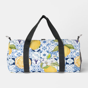 Mittelmeerblaue Majolika und Zitrone Duffle Bag