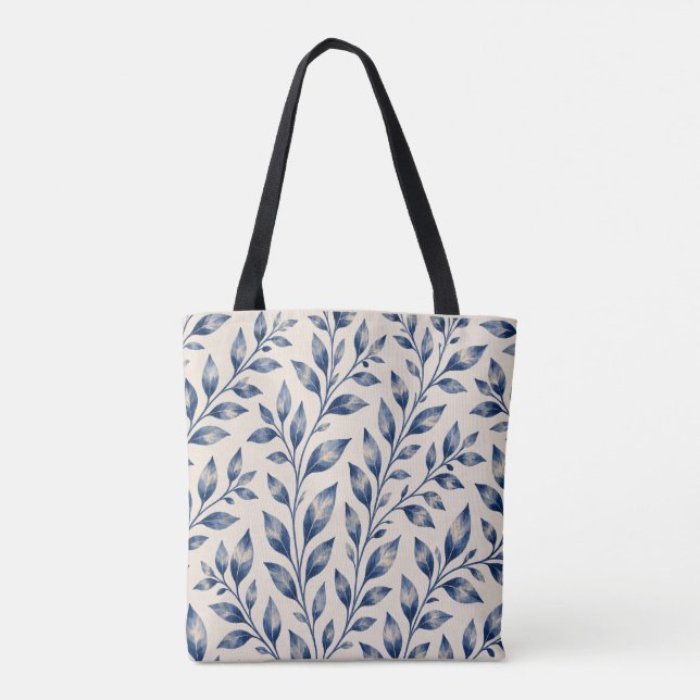 Mittelmeerblaue Wasserfarben-Laub-Tasche (Rückseite)