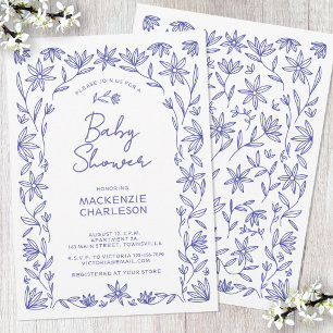 Mittelmeerblaue Wildblumen-Torbogen-Baby-Party Einladung
