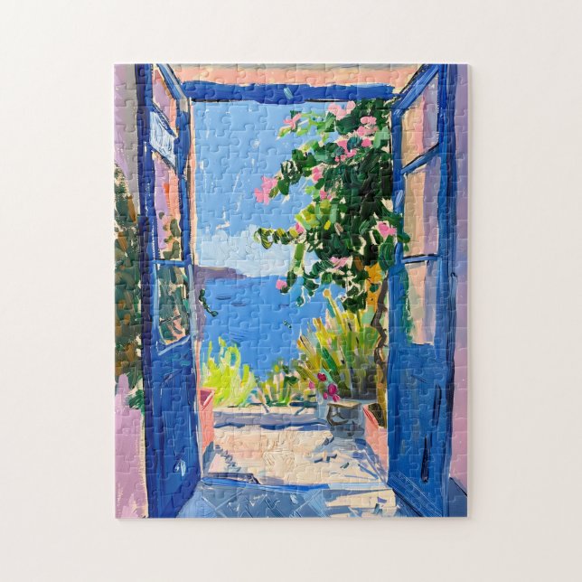 Mittelmeerblick mit Bougainvillea Puzzle (Vertikal)