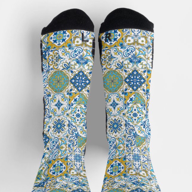 Mittelmeerfarbtöne/ Azulejo-Fliesen Socken (Oben)