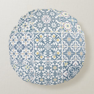Mittelmeerfliesen, marokkanisch, Majolika, Azulejo Rundes Kissen