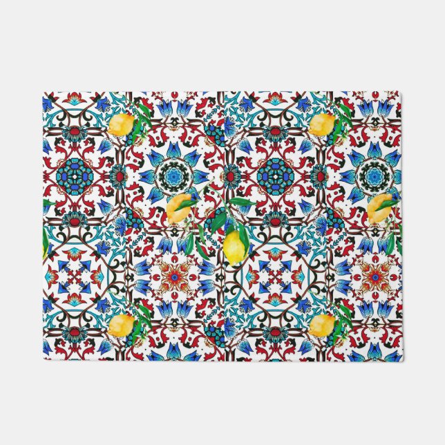 Mittelmeerfliesen,Mosaik,Zitrone,Sommerkunst Fußmatte (Vorderseite)