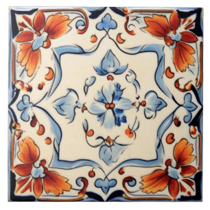 Mittelmeeritalienisch Blaue Creme Blume Blumig Fliese