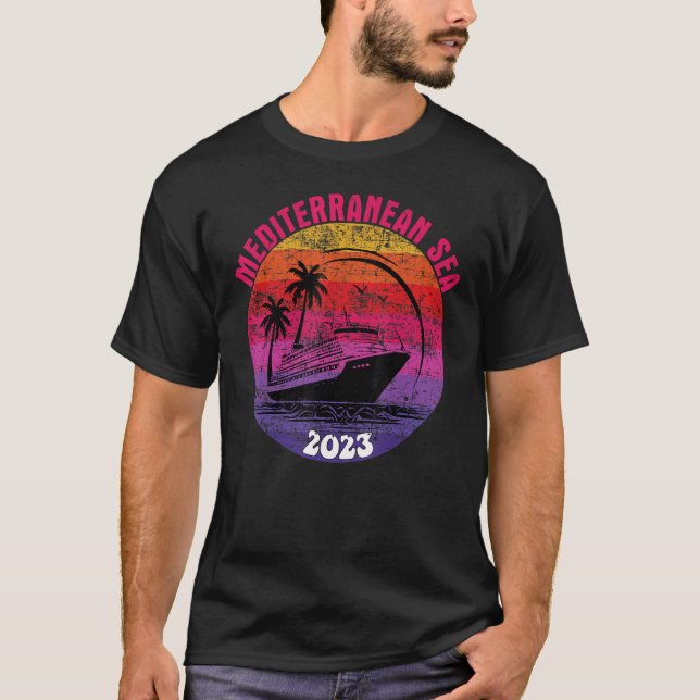 Mittelmeerkreuzfahrt 2023 Retro Sunset Family T-Shirt (Vorderseite)