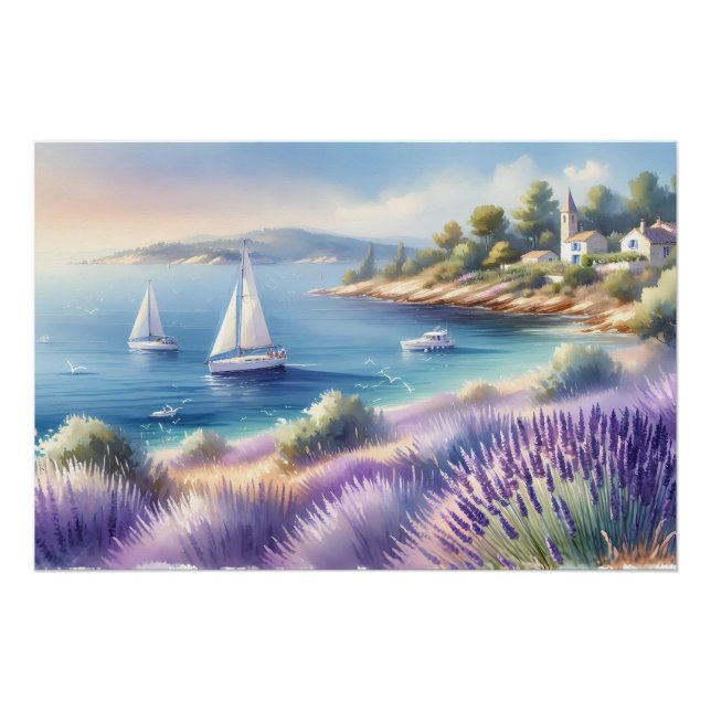 Mittelmeerküste mit Segelbooten Poster (Vorderseite)