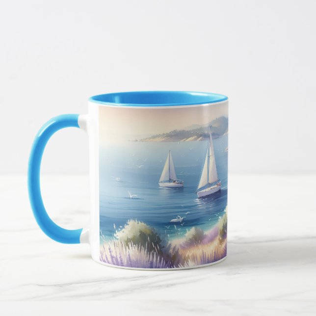 Mittelmeerküste mit Segelbooten Tasse (Links)