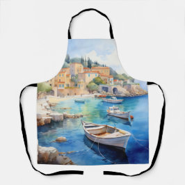 Mittelmeerküstendorf | Badegewässerfarbe Schürze