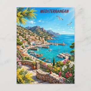 Mittelmeerlandschaft mit Meerblick Feiertagspostkarte