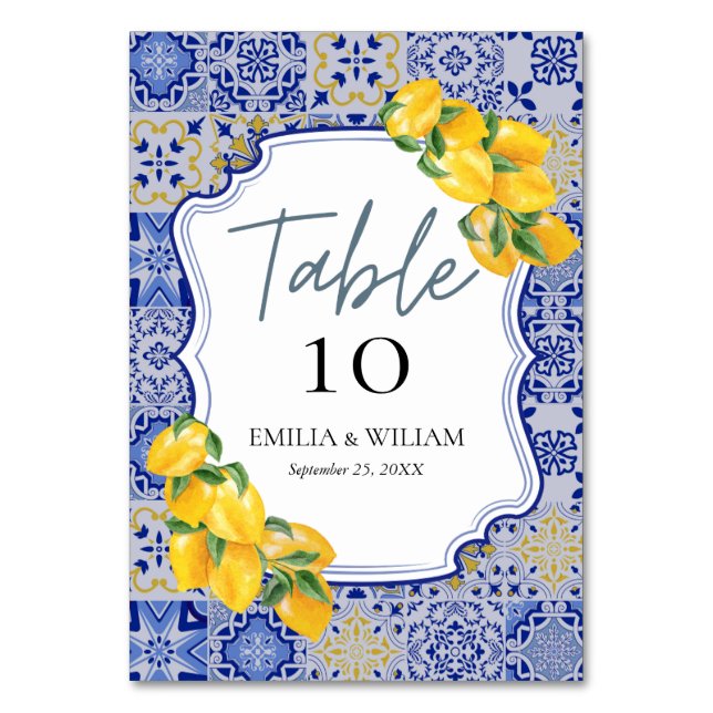 Mittelmeerlemon-Hochzeit Tischnummer (Vorderseite)