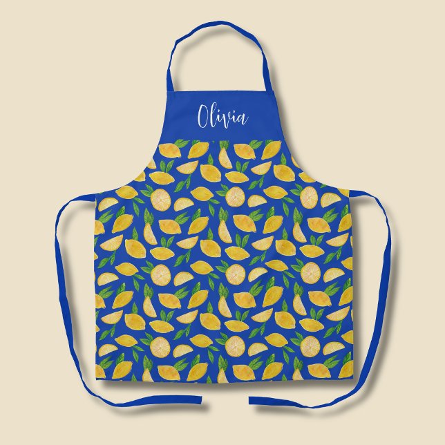 Mittelmeerlemon Schürze (Citrus lemon blue pattern personalised kitchen apron)