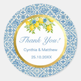 Mittelmeerlemon und Blauer Tile Runder Aufkleber