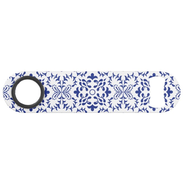 Mittelmeerlemonen Hochzeit mit blauen Mosaiken Speed Flaschenöffner (Vorderseite (Horizontal))