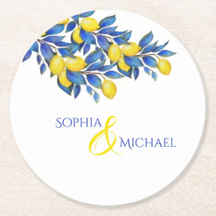 Mittelmeerlemonen-Hochzeitspapier-Untersetzer Runder Pappuntersetzer