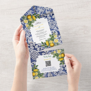 Mittelmeerlemonen Portugiesische Tiles Wedding All In One Einladung