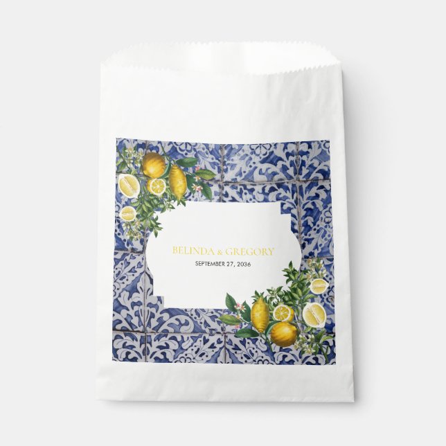 Mittelmeerlemonen Portugiesische Tiles Wedding Geschenktütchen (Vorderseite)