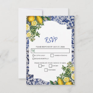 Mittelmeerlemonen Portugiesische Tiles Wedding RSVP Karte