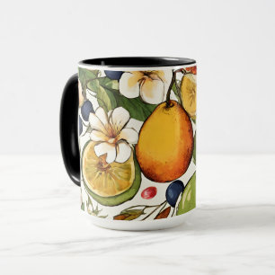 Mittelmeerlimes, Zitronen und Blumen. Gemalt Tasse