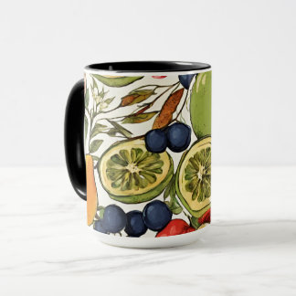 Mittelmeerlimes, Zitronen und Blumen. Gemalt Tasse