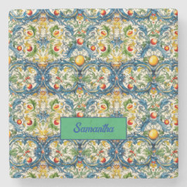 Mittelmeerorangen, majolica, blau steinuntersetzer