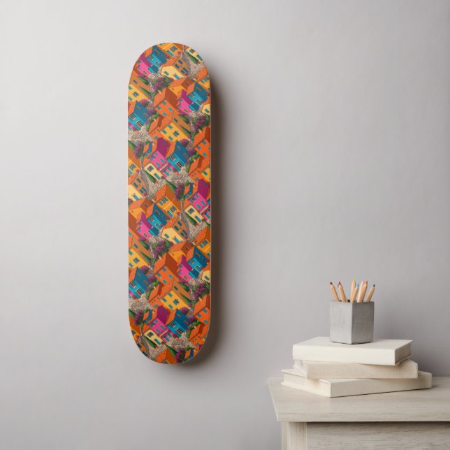 Mittelmeerstraßen — Farbige Häuser Muster Skateboard (Wandkunst)
