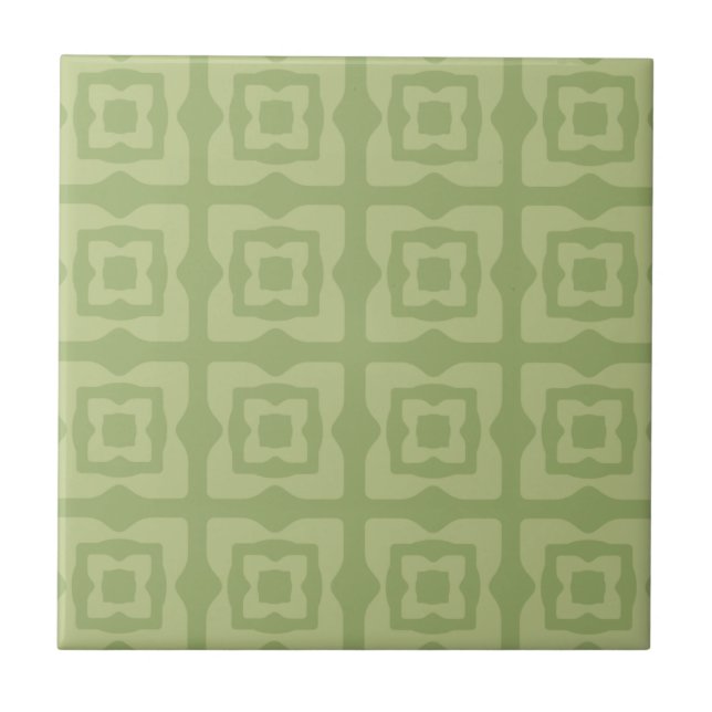 Mittelmoderne Quadrate Muster Chartreuse Grün Fliese (Vorderseite)