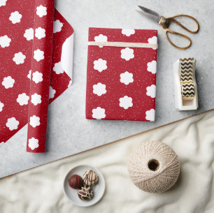 mittelmodernes rotes und weißes retro-blumenmuster geschenkpapier