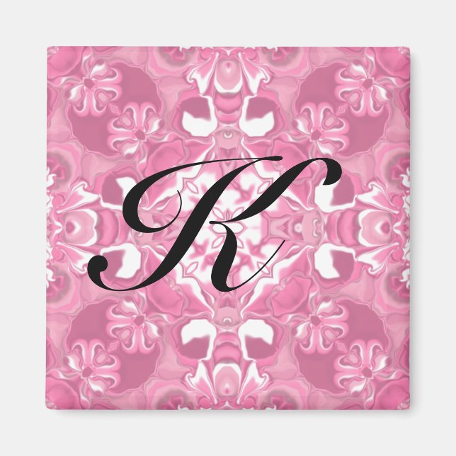 Mittelrosa Kaleidoskop Muster #2 Monogramm Magnet (Vorne)