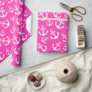 Mittelrosa und weiße Anker nautisches Muster Geschenkpapier