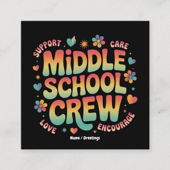 Mittelschulische Crew Vintag Lehrerin Geschenk Quadratische Visitenkarte (Vorderseite)