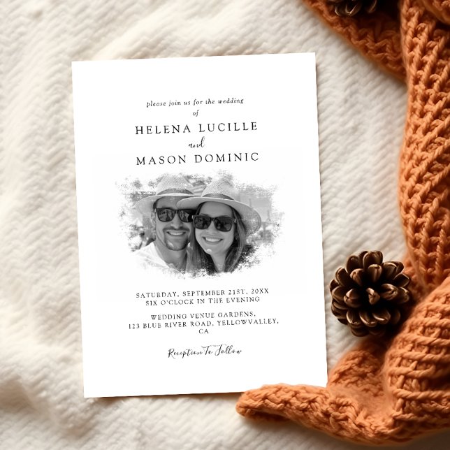 Mittelschwarz und Weiß Moderne Foto Hochzeit Einladung (Von Creator hochgeladen)