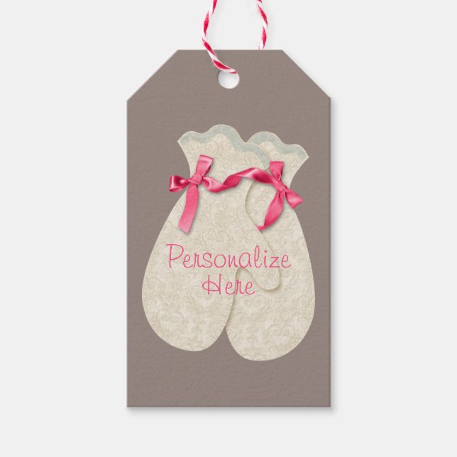 Mitten Spitzen elegantes Winterband rosa Creme nie Geschenkanhänger (Vorderseite)