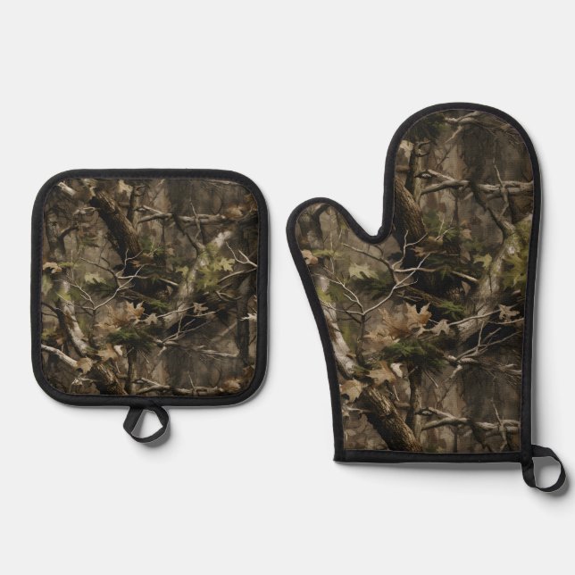 Mitten und Pot Holder Real Tree Camouflage Desig Ofenhandschuh & Topflappen-Set (Vorderseite)