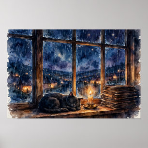Mittenacht Lofi-Katzen-Kunstposter — Cozy-Katzen-P Poster