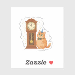 Mittenachts-Countdown-Uhr-Katze-goldene Funken Aufkleber