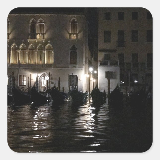 Mitternacht am Canale Grande Quadratischer Aufkleber (Vorderseite)