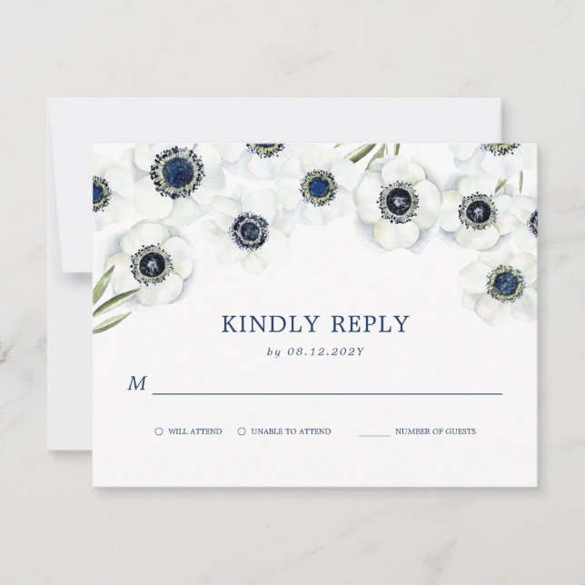 Mitternacht Anemone | Floral Wedding RSVP (Vorderseite)