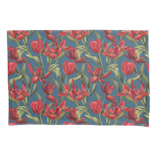 Mitternacht Aquamariner Hintergrund mit Red Tulips Kissenbezug