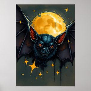 Mitternacht Bat & Full Moon - Nocturnic Animal Art Poster