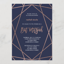 Mitternacht Blau und Rose Gold Geometric Bat Mitzv Einladung