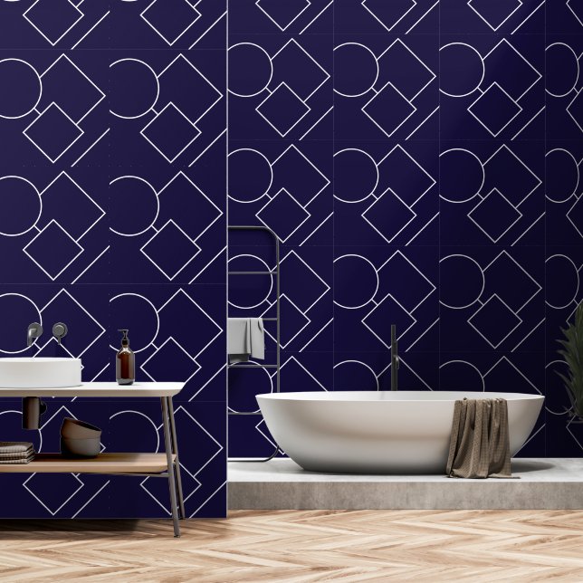 Mitternacht Blau und Weiß Moderne Chic Minimalisti Tapete (Badezimmer)