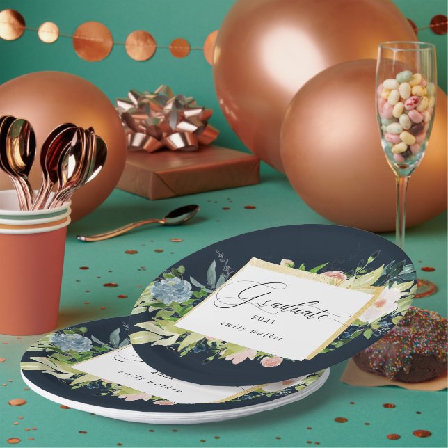 Mitternacht blaue Blütenblütenpapierplatte für den Pappteller (Multi)