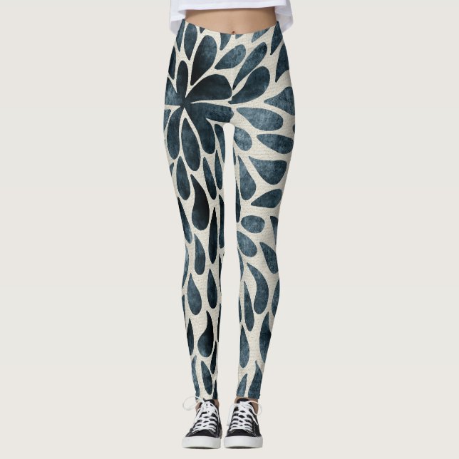 Mitternacht blaues Blumenmuster Muster Künstlerisc Leggings (Vorderseite)