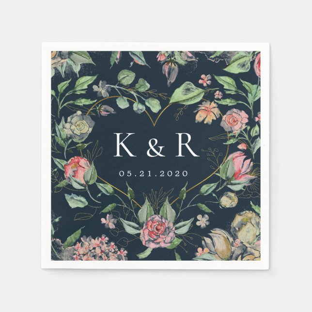 Mitternacht Bloom Elegante Blumenhochzeit Serviette (Vorderseite)