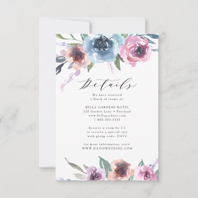 Mitternacht Blooms | Angaben zur Hochzeit RSVP Karte (Vorderseite)