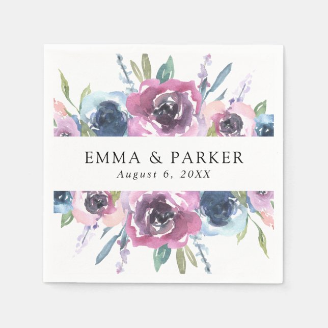 Mitternacht Blooms | Personalisierte Hochzeit Serviette (Vorderseite)