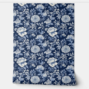 Mitternacht Blossom Petite - Blau und Weiß Tapete